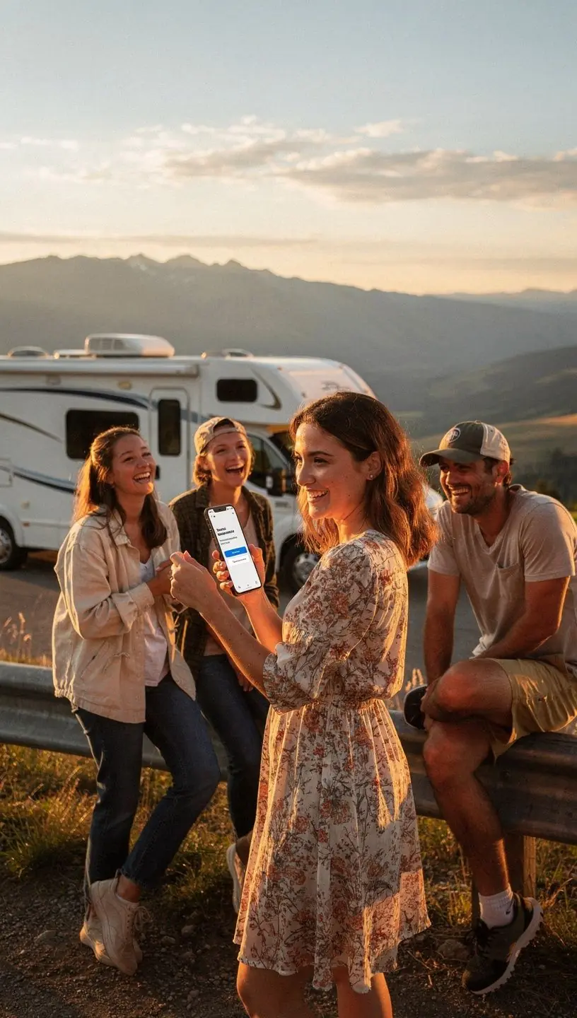 Grafika pokazująca zadowolonego klienta przeglądającego dokumenty związane z ubezpieczeniem samochodu.