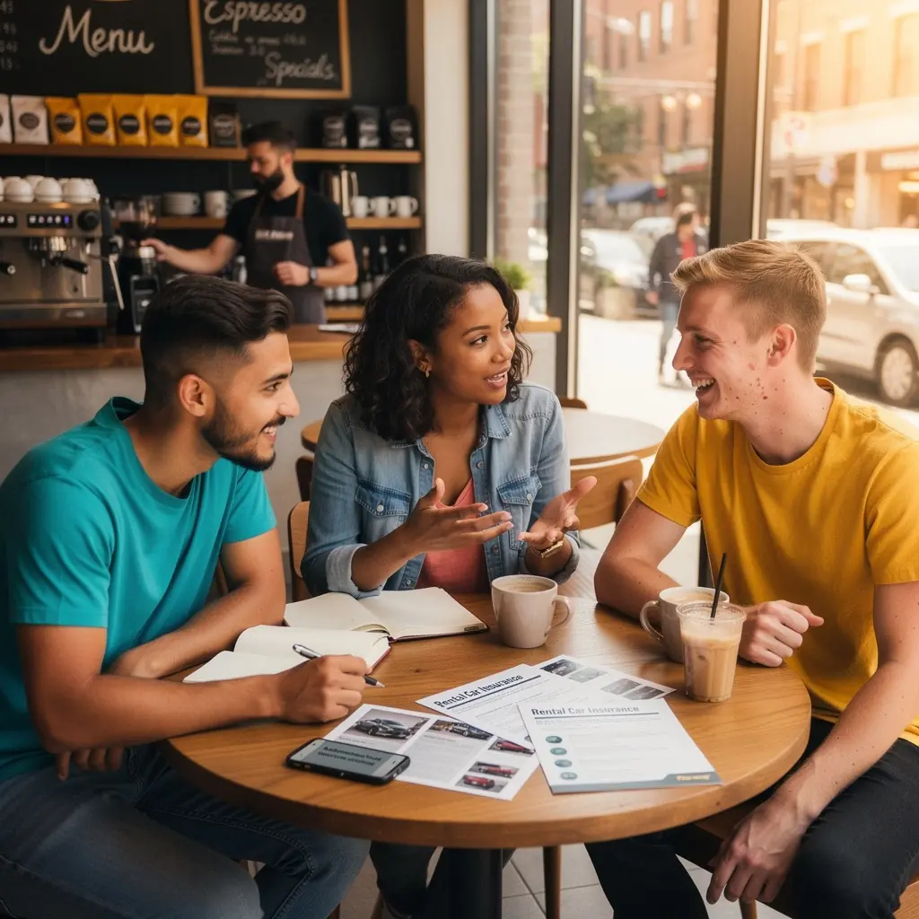 Obraz przedstawiający konsultanta omawiającego szczegóły polisy ubezpieczeniowej z klientem w biurze.